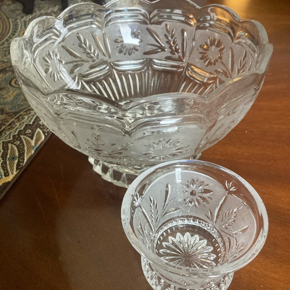 VTG Zajecar cut lead crystal 8” bowl & matching trinket dish - Yugoslavia